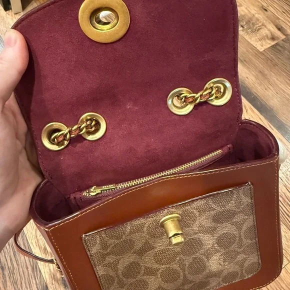Coach Tan and Brown Crossbody Bag with Gold Accents - Picture 10 of 12